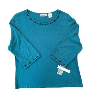 Birch Hill Teal 3/4 Sleeve Beaded Garden Jewels‎ Top Women L Classic Casual Chic